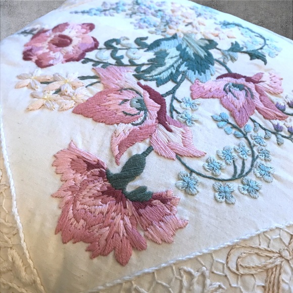 Embroidered Throw Pillow Vintage Cottagecore Floral Lace Pastel Feminine 12" - Picture 4 of 13